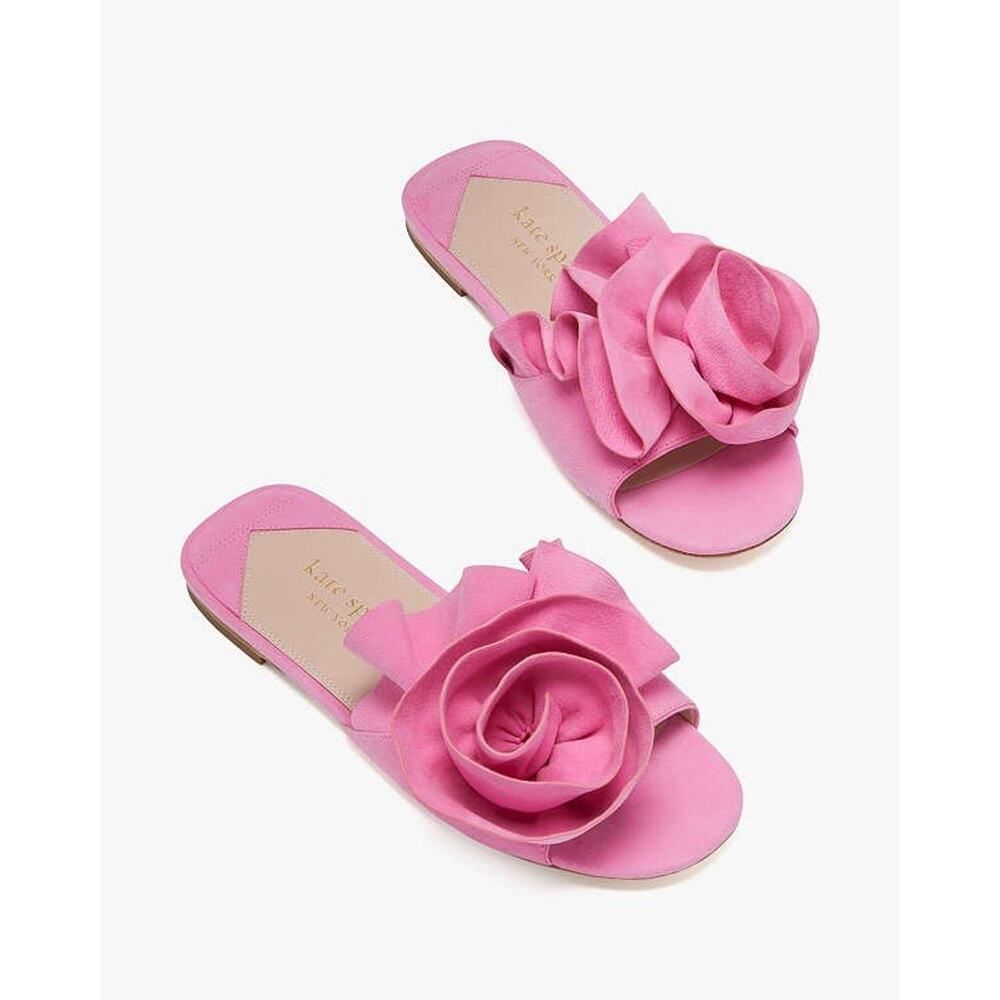 NEW Kate Spade Pink Suede Rose Slide Sandals Flats Size 6B